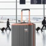 Urban Jungle charcoal grey hardside suitcase with orange trim and 360-degree spinner wheels