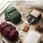 ​"Selection of waterproof and anti-theft travel bags for ladies featuring Storite duffle and Nasher Miles luggage."