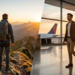 Best travel bags for 2026 showing an adventure backpacker and a traveler with a carry-on trolley bag