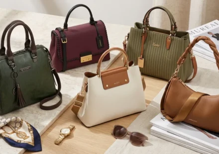Modern collection of chic leather handbags and fashion accessories arranged for a style blog featured image.