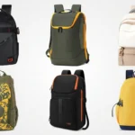 Collection of stylish modern backpacks in various colors and designs for travel and college