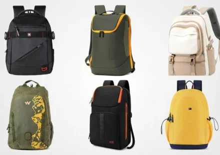 Collection of stylish modern backpacks in various colors and designs for travel and college