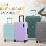 Best stylish lightweight luggage options in various colors laid out for a long vacation.