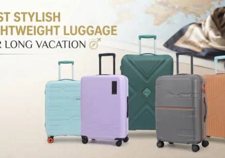 Best stylish lightweight luggage options in various colors laid out for a long vacation.