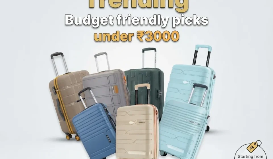 Trending budget-friendly hardshell suitcases under ₹3000 featuring top color choices.