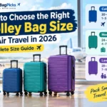 Trolley bag size for air travel guide showing cabin, medium and large luggage