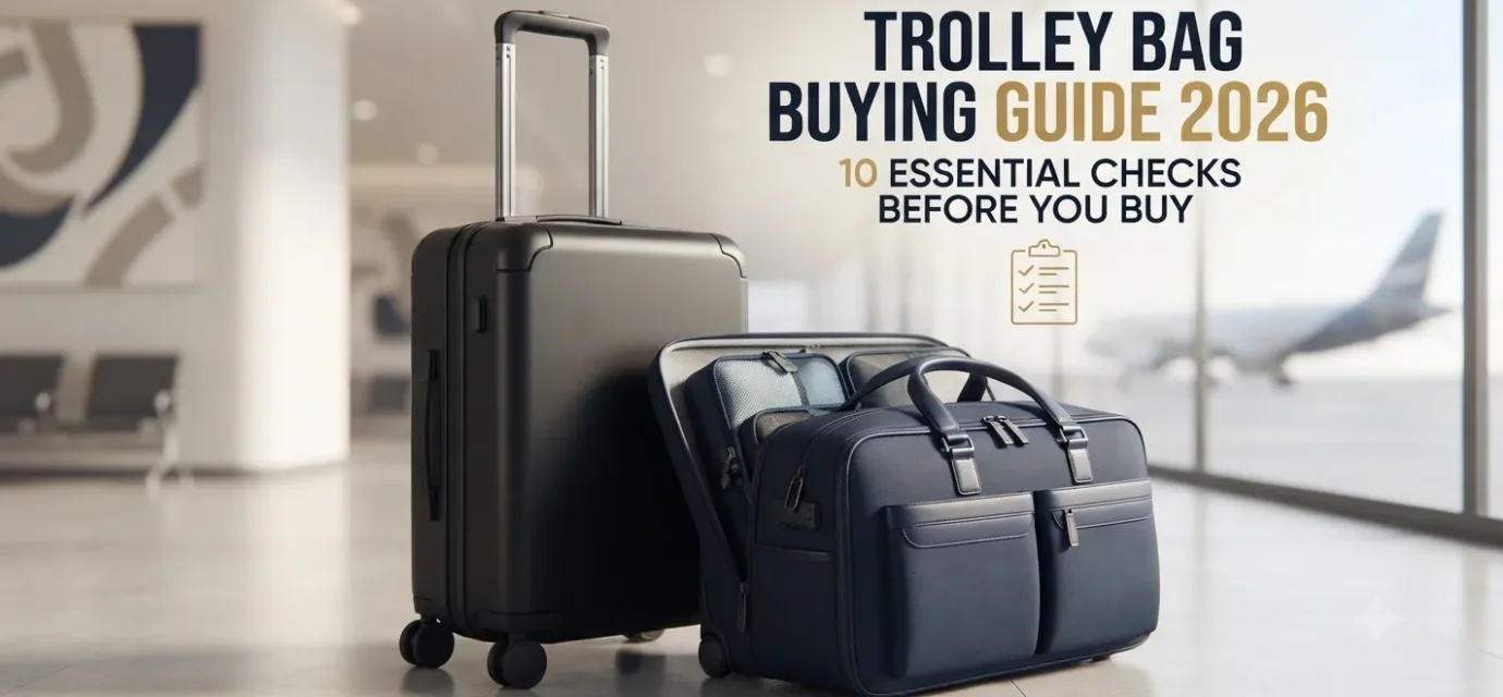 Modern trolley bag and travel luggage displayed in an airport terminal for the 2026 buying guide