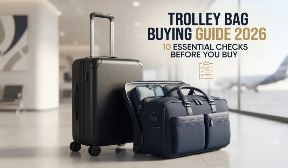 Modern trolley bag and travel luggage displayed in an airport terminal for the 2026 buying guide