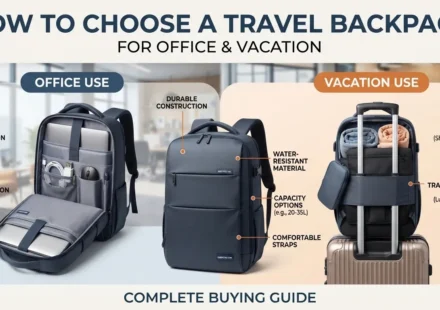 Travel backpack for office and vacation with laptop compartment